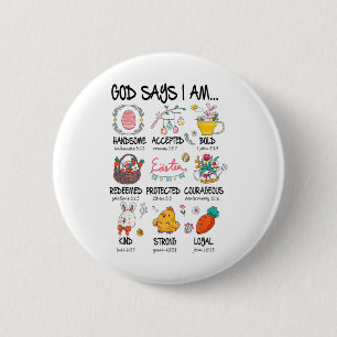 Cute God Says I Am Christian Jesus Happy Easter Da 6 Cm Round Badge