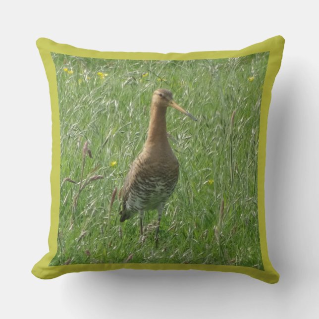 Cute Godwit in Grass Throw Pillow (Front)