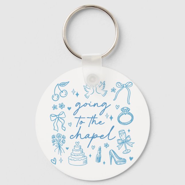 Cute Going To The Chapel Bride Engaged Bachelorett Key Ring (Front)