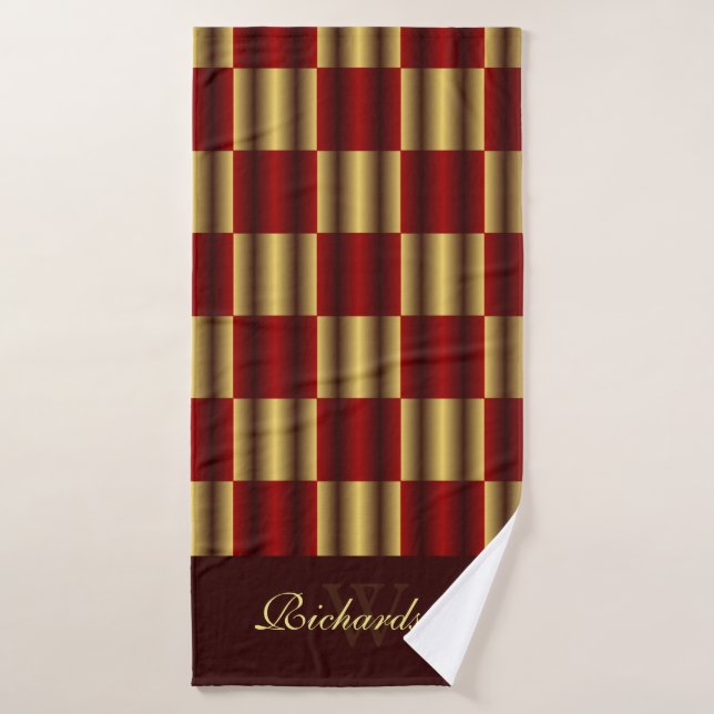 Cute Gold And Burgundy Squares Geometric Pattern Bath Towel Set (Bath Towel)