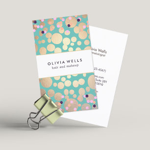 Cute Gold and Turquoise Confetti Pattern Business Card
