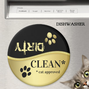 Cute Gold Black Cat Paws Clean Dirty Dishwasher  Magnet