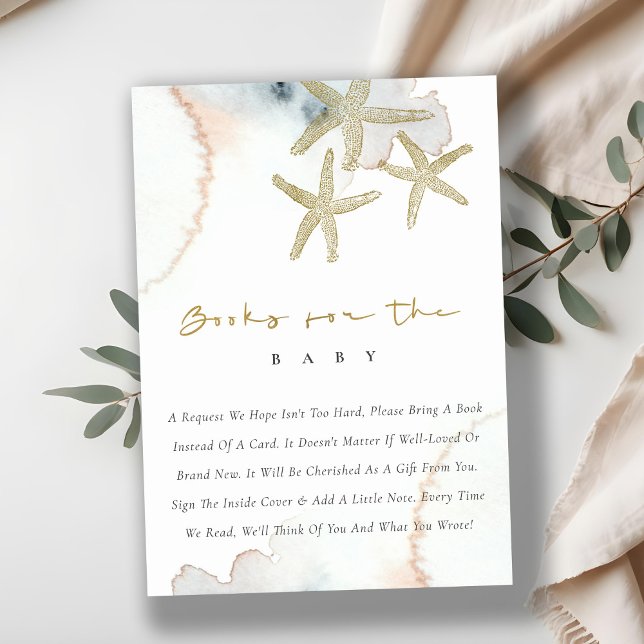 Cute Gold Blue Starfish Display Shower Baby Shower Enclosure Card (Creator Uploaded)