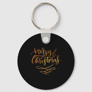 Cute Gold Brush Script Merry Christmas T Shirt  Key Ring