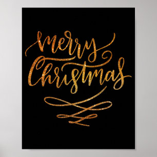 Cute Gold Brush Script Merry Christmas T Shirt Poster
