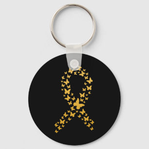 Cute Gold Butterflies Ribbon Childhood Cancer Awar Key Ring