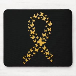 Cute Gold Butterflies Ribbon Childhood Cancer Awar Mouse Pad
