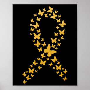 Cute Gold Butterflies Ribbon Childhood Cancer Awar Poster