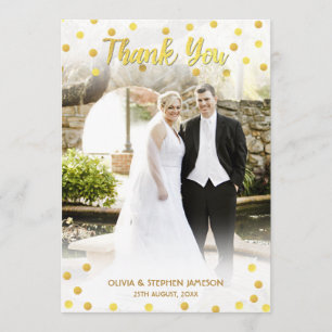 Cute Gold Confetti Thank You Wedding Photo Card