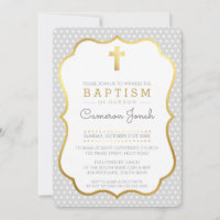 CUTE GOLD CROSS pretty baptism fancy polkadot grey