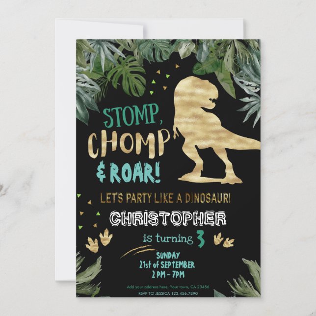 Cute gold Dinosaur Birthday party Invitation (Front)