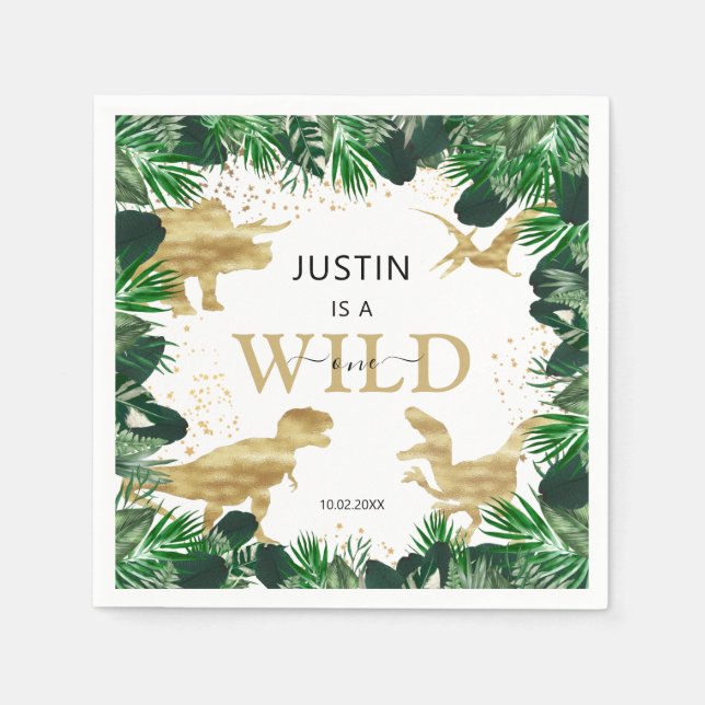 Cute Gold Dinosaur Kids Birthday Dino Trex Napkin (Front)