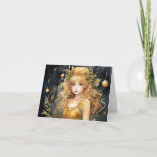 Cute Gold Fairy Christmas Card