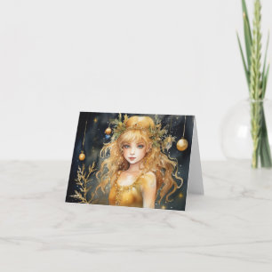 Cute Gold Fairy Christmas Card