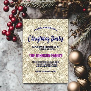 Cute gold faux glitter Christmas Invitation