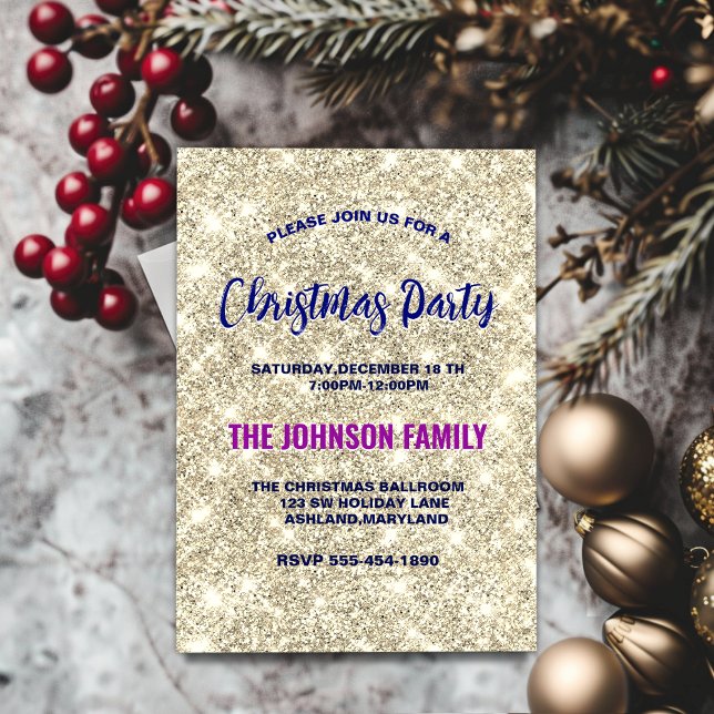 Cute gold faux glitter Christmas Invitation (Creator Uploaded)