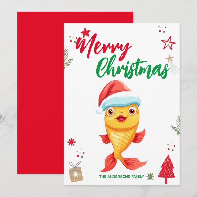 Cute Gold Fish Christmas Holiday Family name (Front/Back)