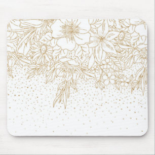 Cute Gold floral doodles and confetti design Mouse Pad