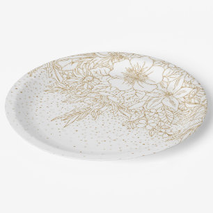 Cute Gold floral doodles and confetti design Paper Plate