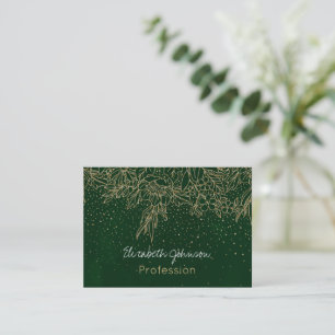Cute Gold Floral Doodles & confetti Green Design Business Card