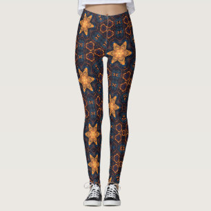 Cute Gold Flower Stars Blue black Leggings