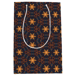Cute Gold Flower Stars Blue black Medium Gift Bag