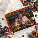 Cute Gold Foil Winter Foliage Photo  Christmas Invitation<br><div class="desc">Simple cute photo Christmas card,  featuring a red calligraphy font,  great for light pictures.</div>