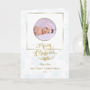Cute Gold Frame My First Christmas Baby Photo Card