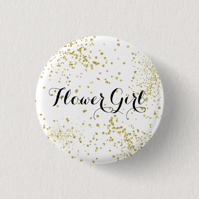 Cute Gold Glitter Flower Girl Button (Front)