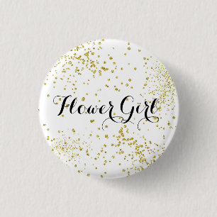Cute Gold Glitter Flower Girl Button