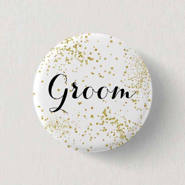 Cute Gold Glitter Groom Button (Front)