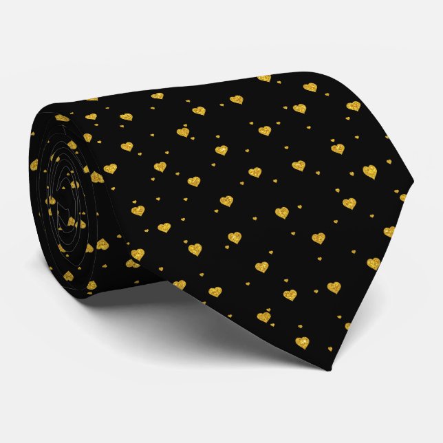 Cute Gold Glitter Hearts Pattern Tie (Rolled)