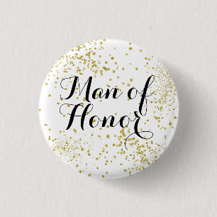Cute Gold Glitter Man of Honour 3 Cm Round Badge
