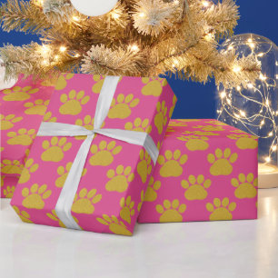 Cute Gold Glitter Paw Prints Pet Lovers Pink Wrapping Paper