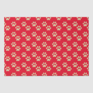 Cute Gold Glitter Paw Prints Pet Lovers Red Tissue Paper