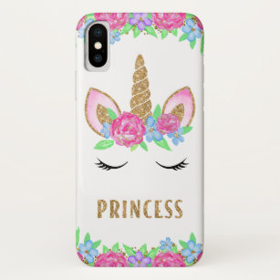 Cute Gold Glitter Pink Flowers Unicorn Princess Case-Mate iPhone Case