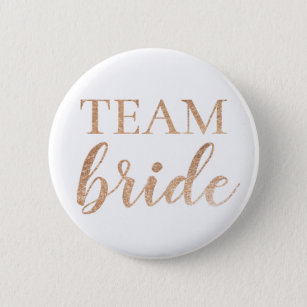 Cute Gold Glitter Team Bride Badge Button