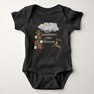 Cute Gold Green Tree Deer Cloud Baby 1 Christmas Baby Bodysuit