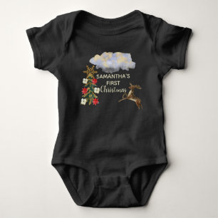 Cute Gold Green Tree Deer Cloud Baby 1 Christmas Bodysuit