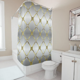 Cute Gold Grey And White Geometric Pattern Shower Curtain