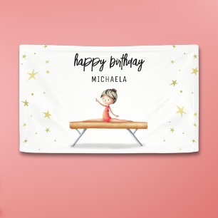 Cute Gold Gymnastics Balance Beam Birthday Banner