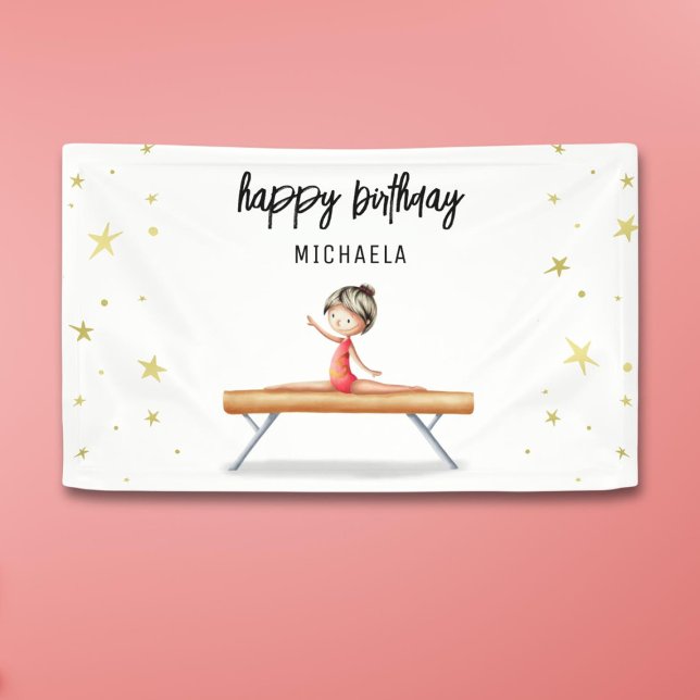 Cute Gold Gymnastics Balance Beam Birthday Banner (Creator Uploaded)