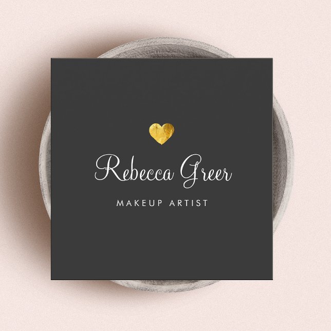 Cute Gold Heart Black Beauty Consultant Square Business Card (Creator Uploaded)