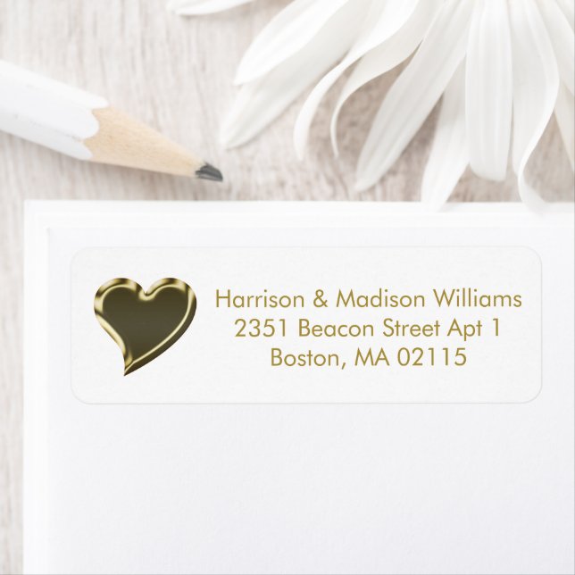 Cute gold heart custom modern Return Address Label (Insitu)