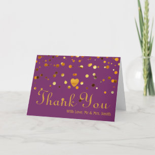 Cute Gold Heart Glitter Faux Foil Thank You Card