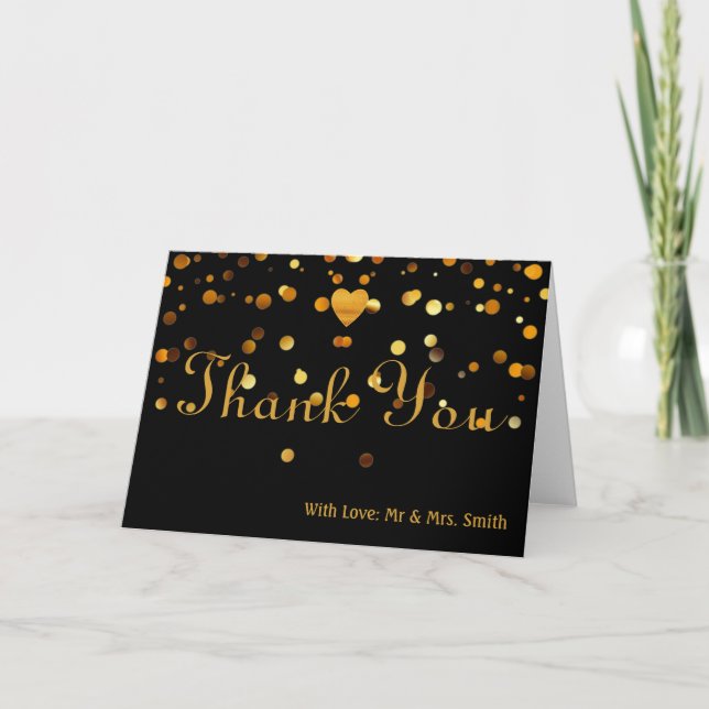 Cute Gold Heart Glitter Faux Foil Thank You Card (Front)