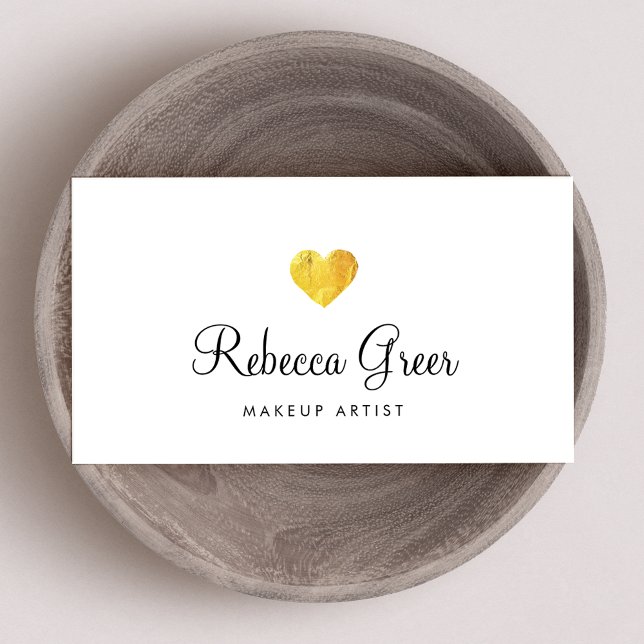 Cute Gold Heart Modern Beauty Consultant White Business Card (Creator Uploaded)