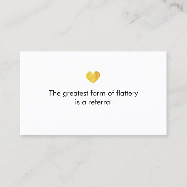 Cute Gold Heart White Customer Referral Card (Front)