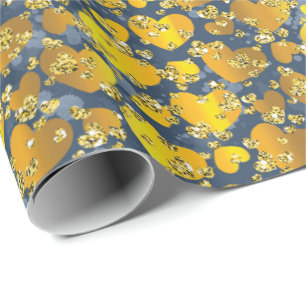 Cute gold hearts faux diamond tiled pattern wrapping paper