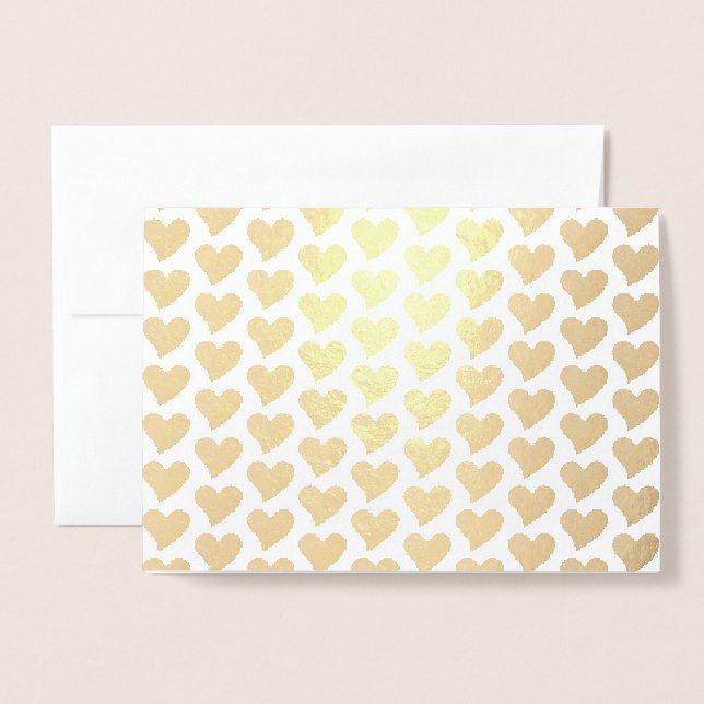 Cute gold hearts pattern minimalist modern elegant foil card (Front With Envelope)